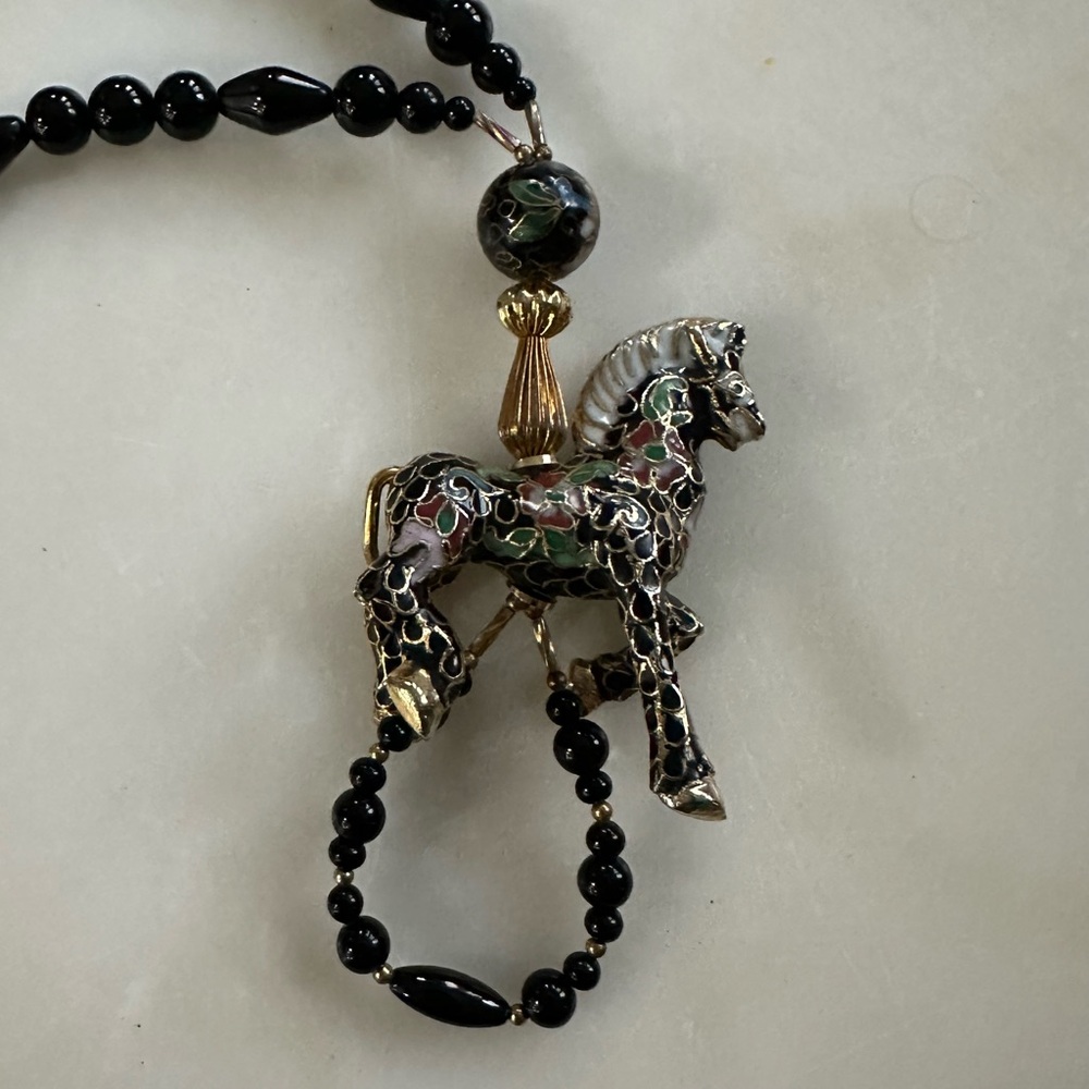 Circa 80's RARE Cloisonné HORSE STATEMENT Necklace